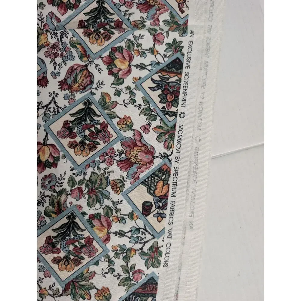 1996 Spectrum Chinoiserie 54x112 In Anglo Indian Toile Trellis Cotton Fabric